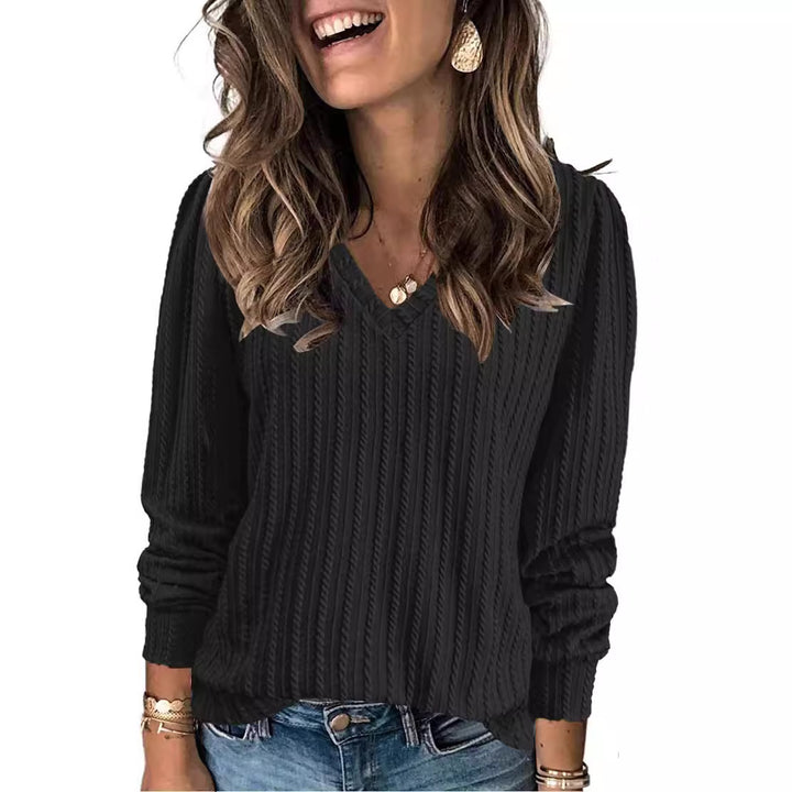 Dame ribstrikket pullover med V-hals og afslappet pasform Stilla