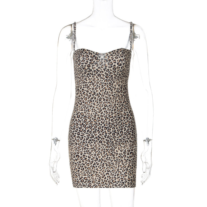 Dame Figurtilpasset Minikjole med Leopardmønster og transparente Stropper Stilla
