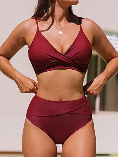 Dame bikini sæt med høj talje og indpaknings top Skovae