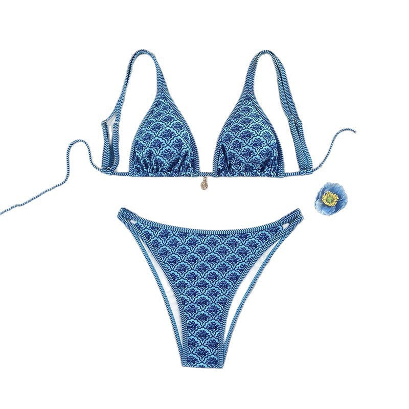 Dame triangel-bikini med eksklusivt mønster og justerbare stropper Skovae