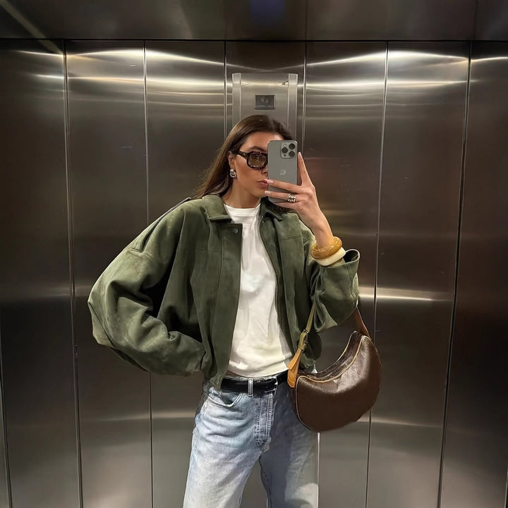 Dame oversized jakke lavet af blød ruskind imitation Stilla