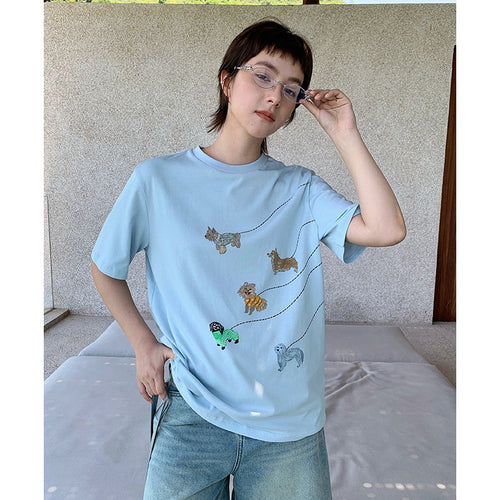 Dame T-shirt med unikke dyrebroderier og løs pasform Stilla