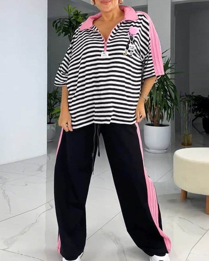 Dame overdimensioneret polo T-shirt med stribet design og modige accenter Stilla