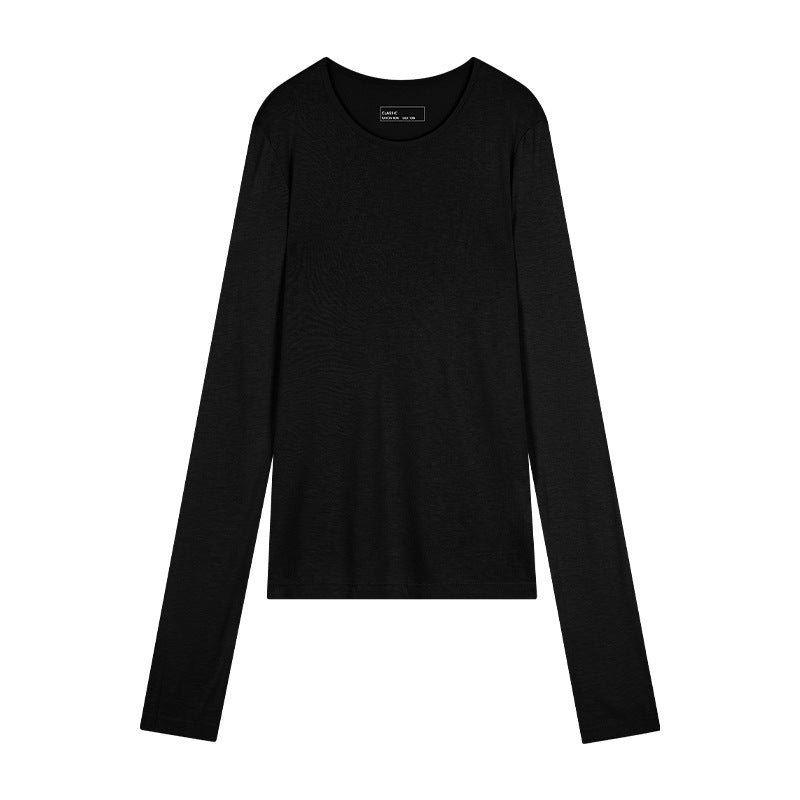 Dame langærmet Basic-T-shirt lavet af kvalitetsbomuld med rund halsudskæring Stilla