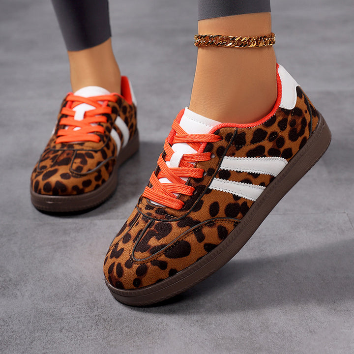Dame nan leopardmønster wildlærgslook sneakers med ergonomisk polstret sål og skridsikre gummisåler skovae