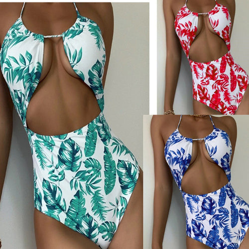 Dame Enkeltstående badedragt med moderigtig cut-out-design og tropisk bladmønster Skovae