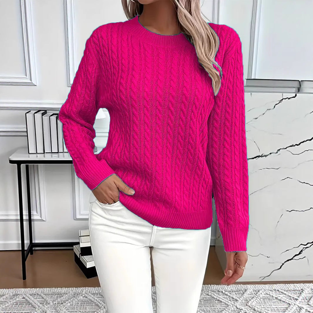 Kvinders strikket sweater med elegant kabeldesign Stilla
