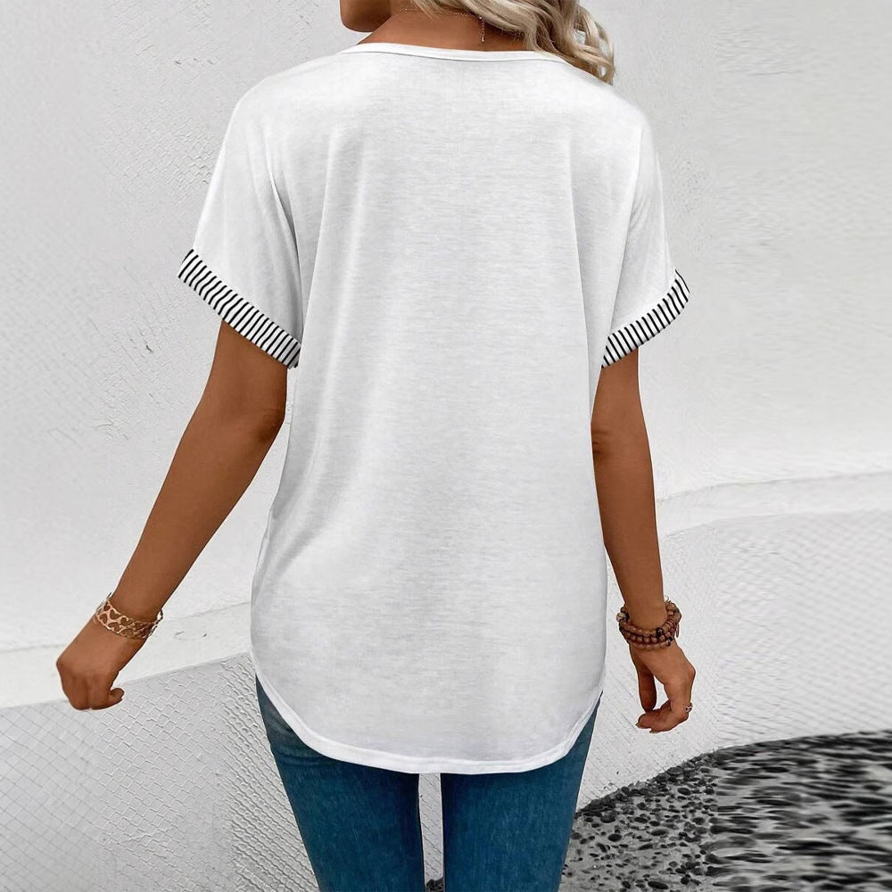 Dame T-shirt med moderne V-udskæring og stribede ærmer Stilla