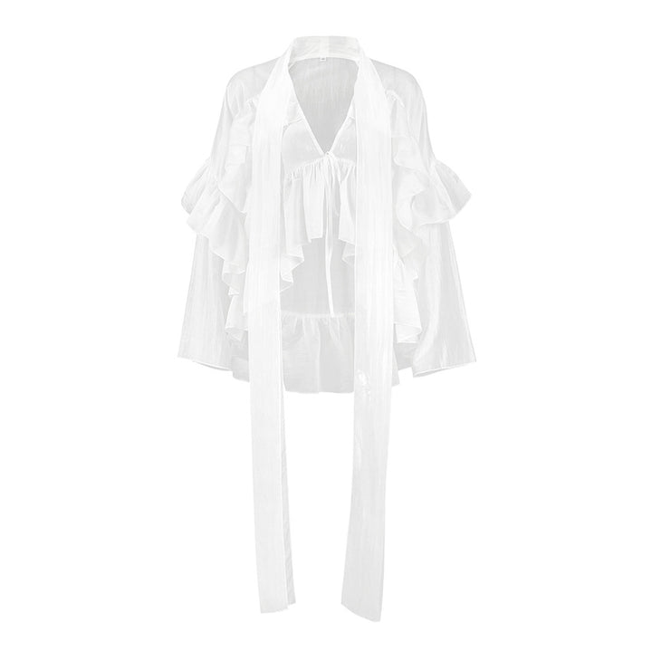Dame elegant og gennemsigtig kimono lavet af flydende chiffon med flæser Stilla