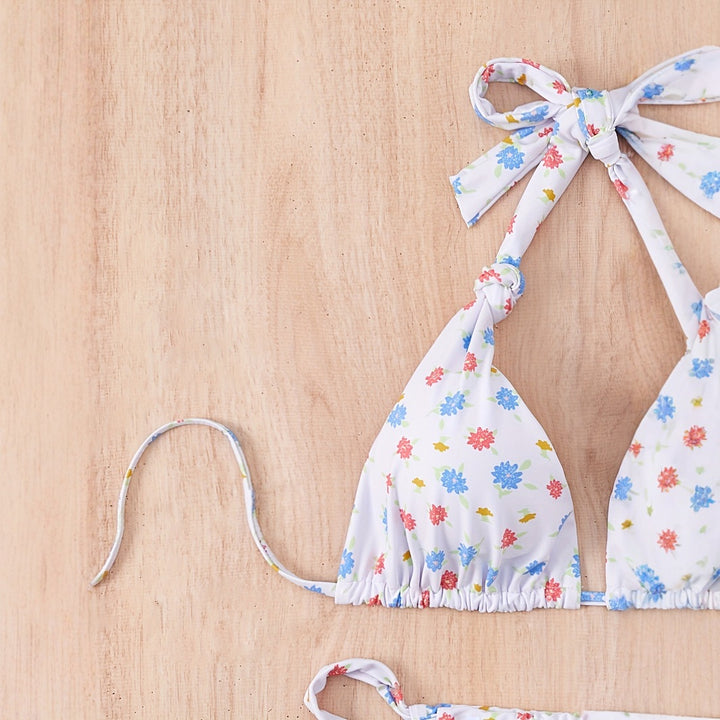 Dame blomsterprint bikini-sæt med legesyg bindemåde og høj udskæring Stilla