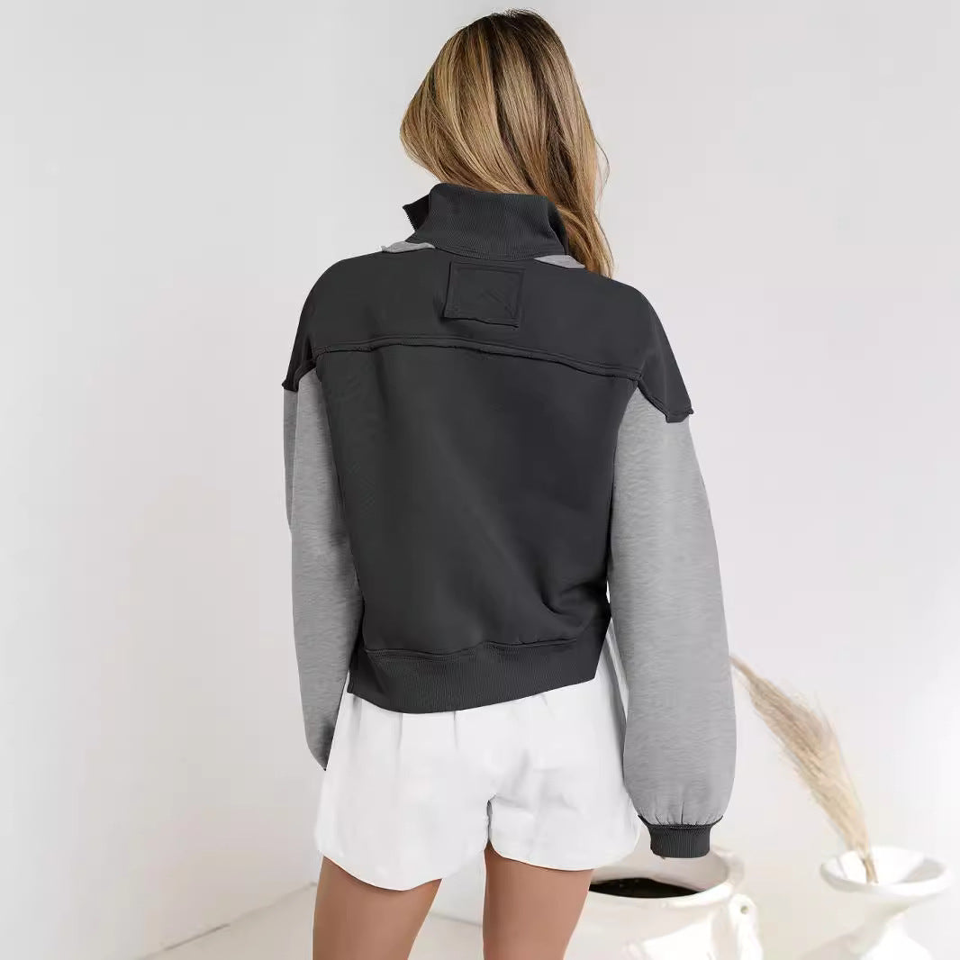 Kvinder casual sweater med halv lynlås og kontrasterende ærmer Stilla