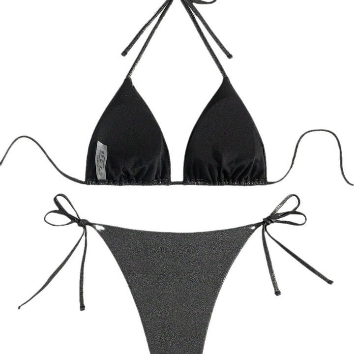 Dame Triangel-Bikini med glinsende overflade og justerbare snore Stilla