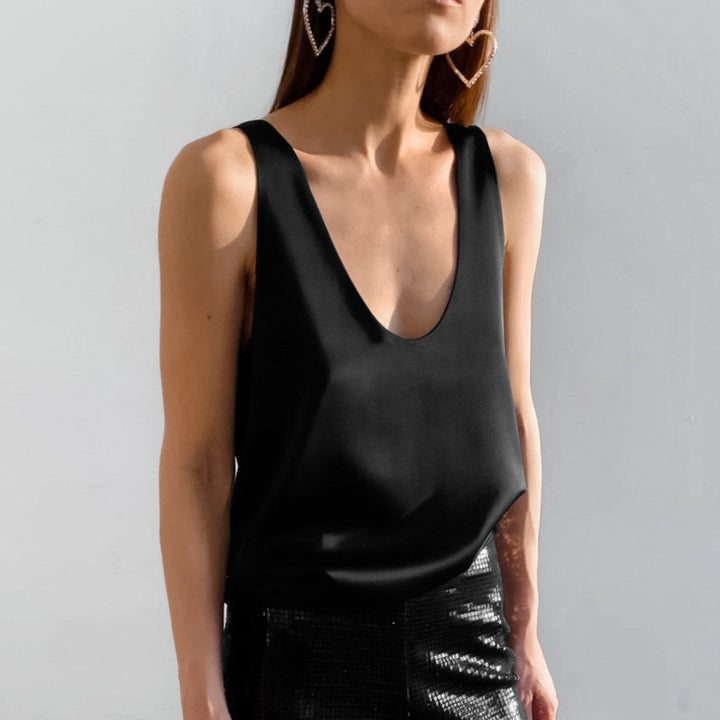 Skovae | Kvinder Satin U Hals T-Shirt Ærmeløst Top
