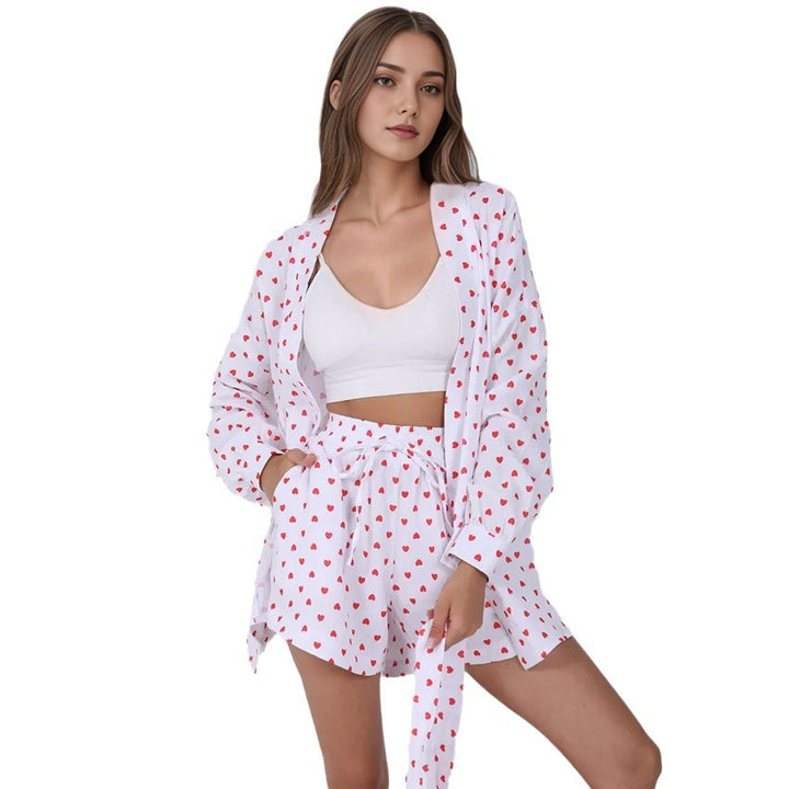 Dame pyjamasæt med hjerter og elegant bluse Stilla
