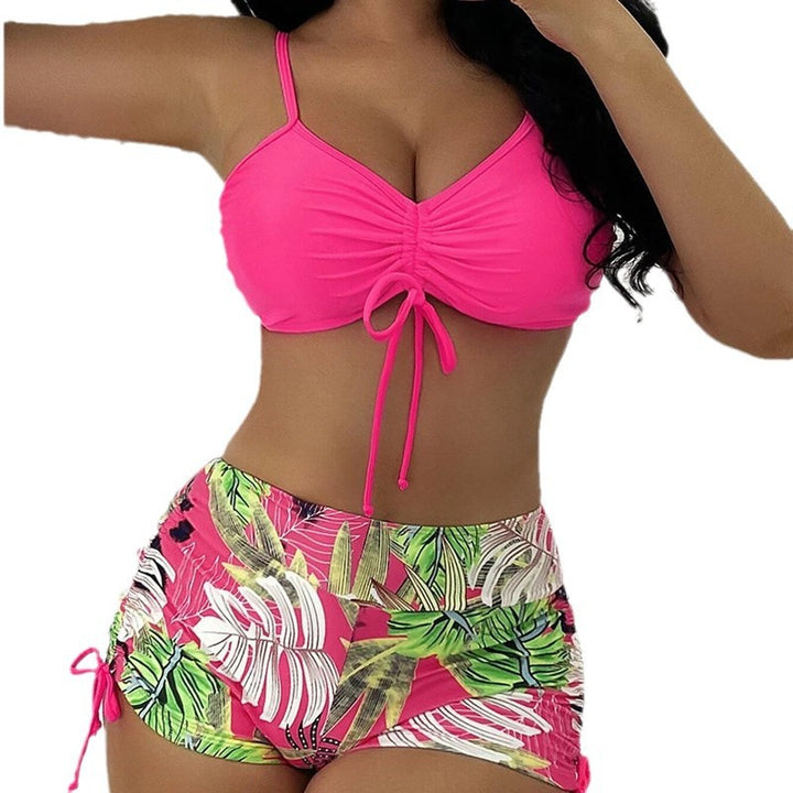 Dame bikini-sæt med rynket top og blomster nederdel Stilla