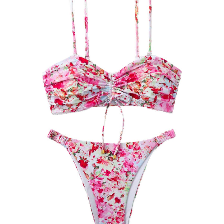 Dame-Bikini-sæt med rynkning og romantisk blomsterdesign Skovae