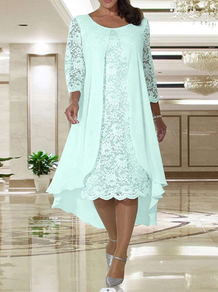 Dame nan elegant chiffon-spidskjole med vokuhila-overdel og trekvartærmer Skovae