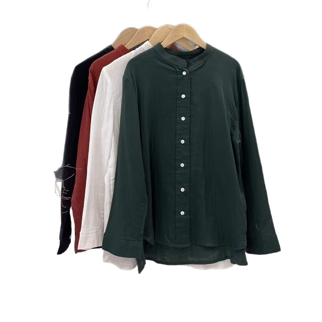 Femme Let Langærmet Button-Up Tunika-Skjorte Stilla