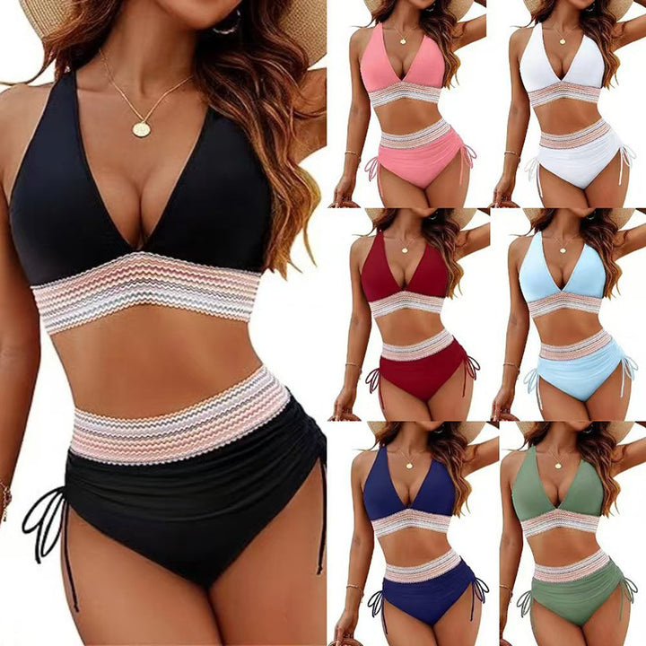 Dame Højtaljeret Bikini-Sæt med elastiske Detaljer Skovae