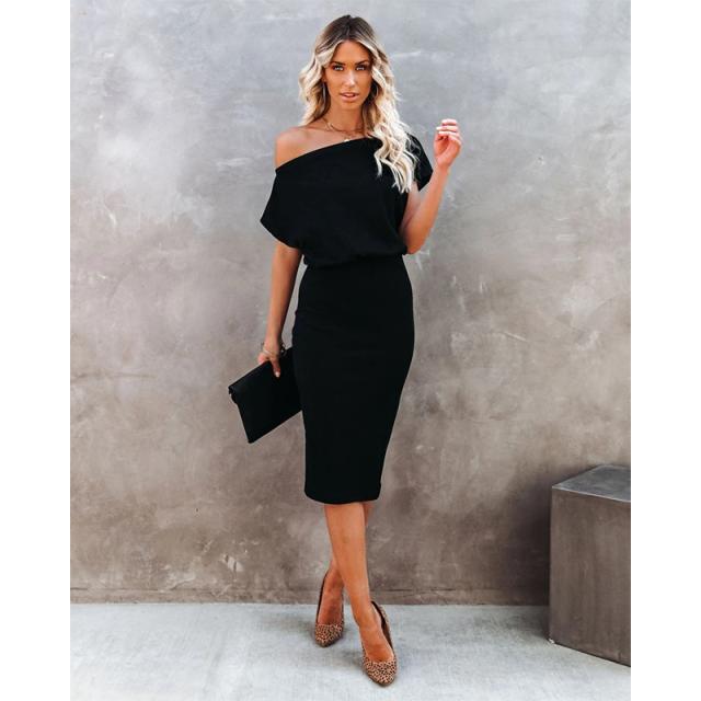 Dame Off-Shoulder Bodycon Midi Kjole Stilla