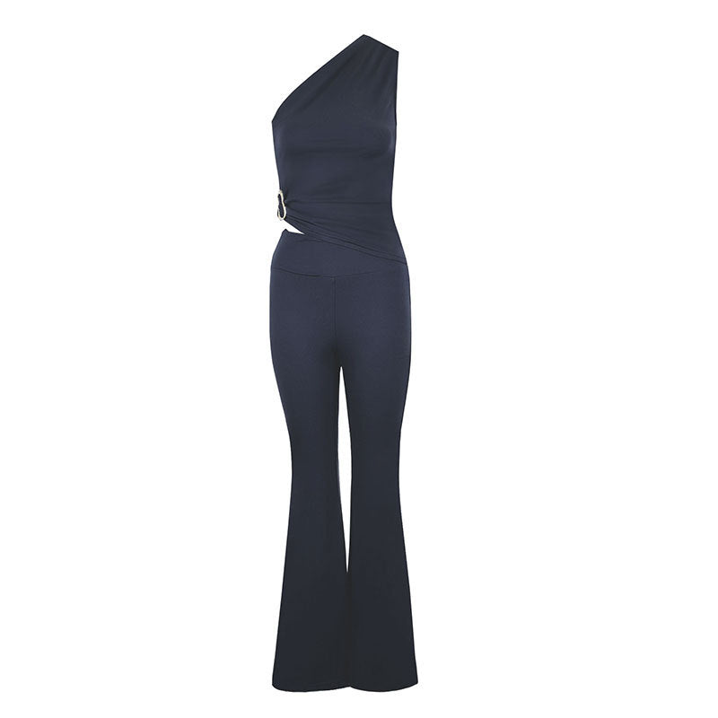 Dame Elegant jumpsuit med asymmetrisk design og dekorativ taljering Skovae