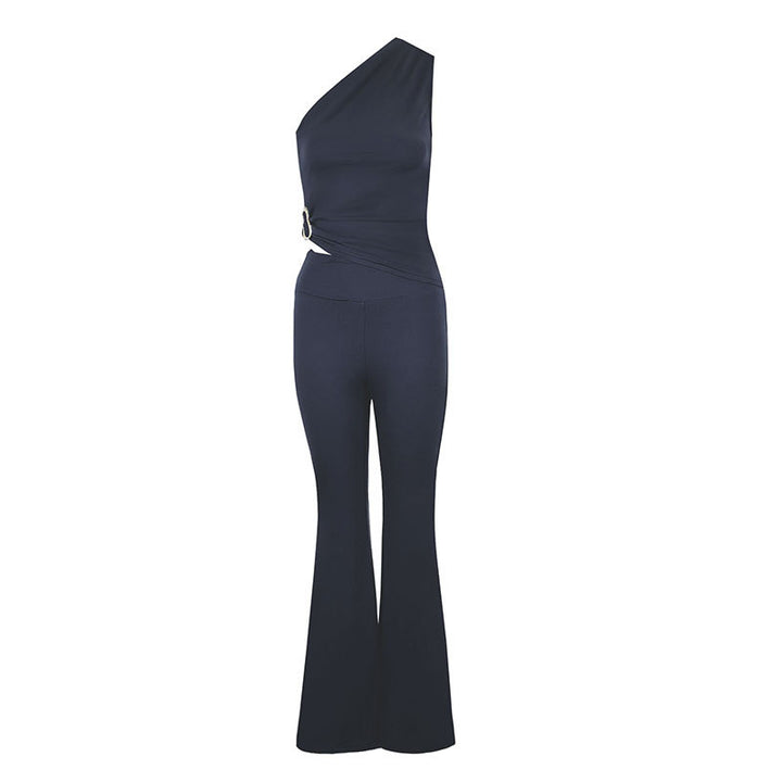 Dame Elegant jumpsuit med asymmetrisk design og dekorativ taljering Skovae