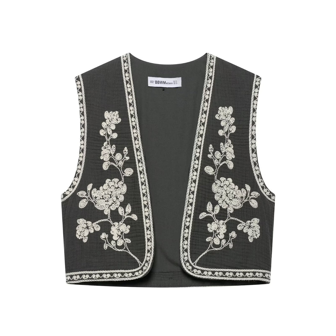 Femme Bestikket Vest med Blomsterdesign Stilla