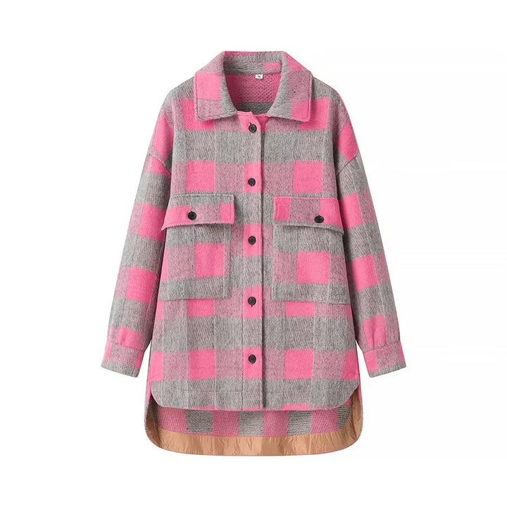 Kvinders Oversized Flannel Jakke i Ternet Mønster Stilla