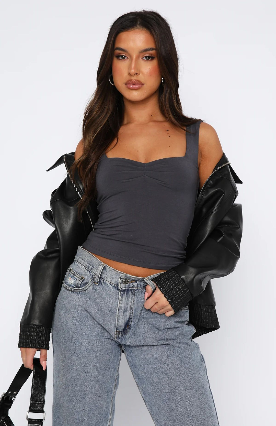 Dame Crop-Top med rynket detalje og kvadratisk udskæring Skovae