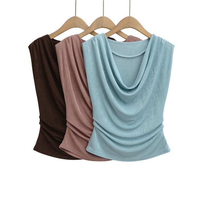 Dame top med elegant drapering og glat stof Stilla