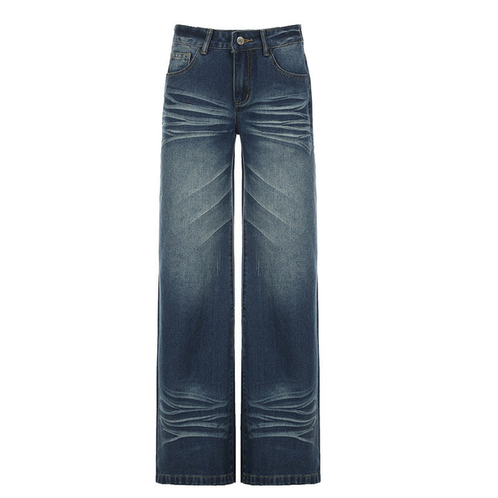 Damer brede jeans i vintage-stil med høj talje og mode syninger Skovae