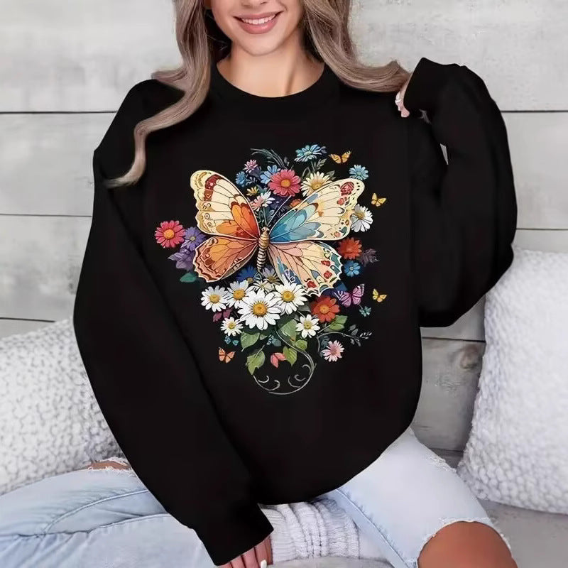 Kvinders langærmet sweatshirt med blomster sommerfugl print Stilla
