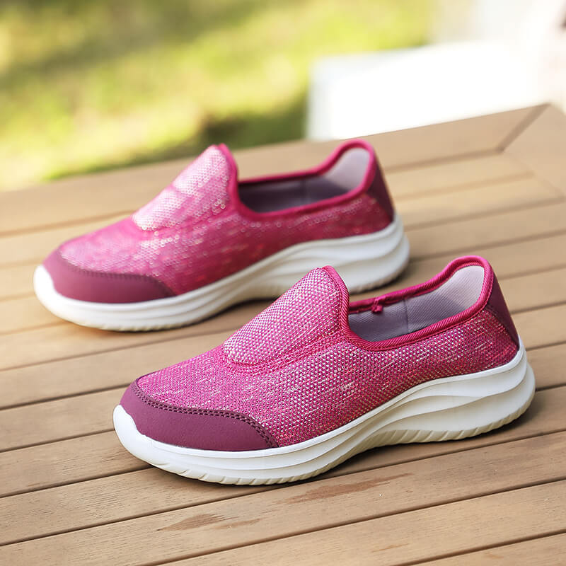 Dame nan elegant slip-on sneakers med elastiske dekorbånd, åndbar strikkonstruktion og dæmpet komfortsål Skovae