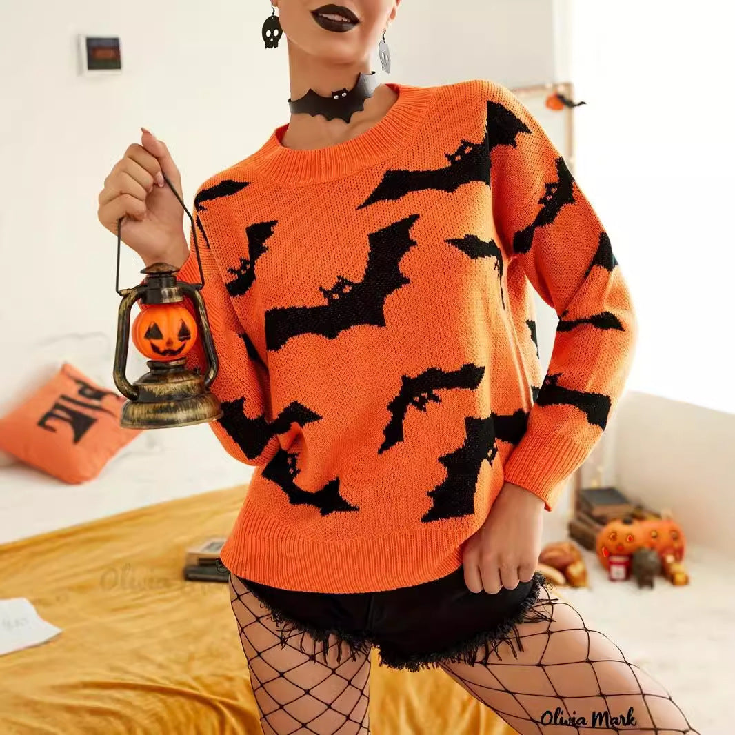 Kvinders Halloween sweater med sjov flagermusmønster Stilla