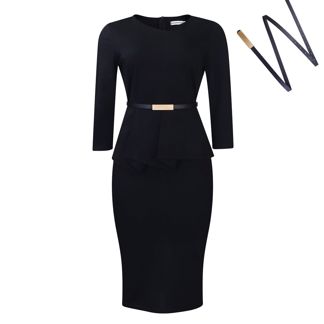 Dame elegant Peplum-kjole med figursyet skirt og aftageligt bælte Stilla