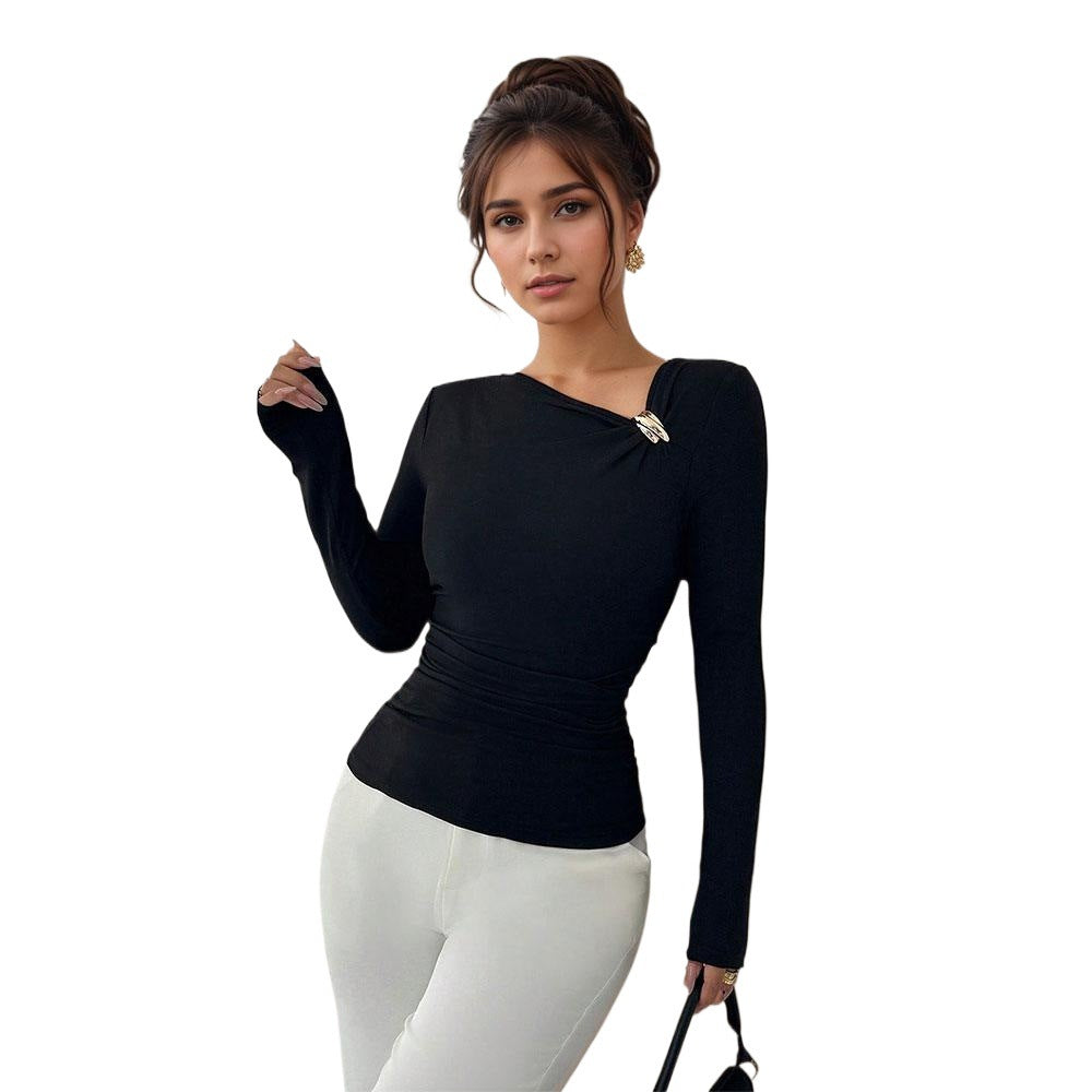 Kvindernes figursyede langærmede top med elegant twistsdetail Stilla