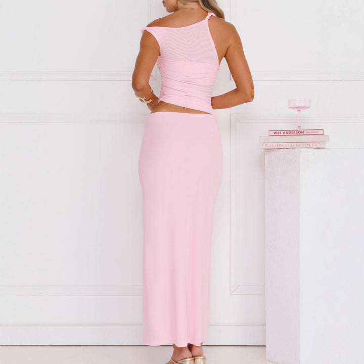 Dame Elegante Vavnedress med asymmetrisk design og rynkning Skovae