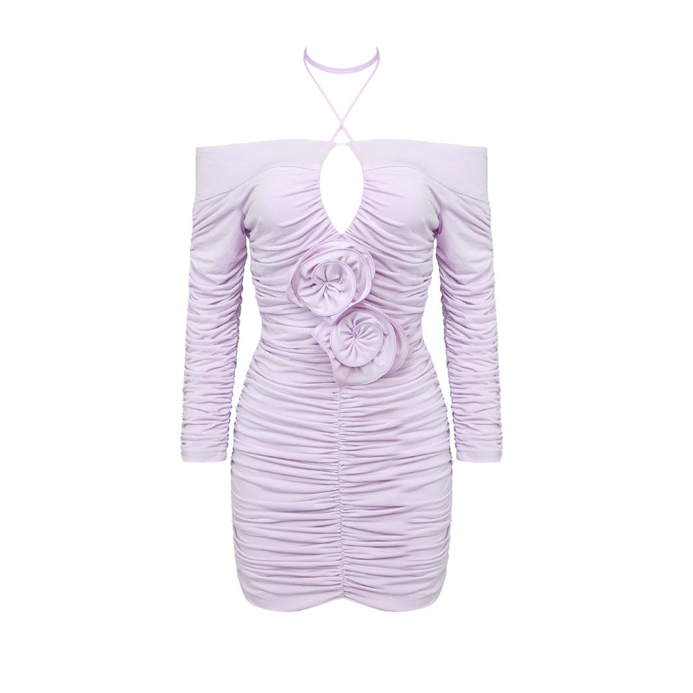 Dame mini-kjole med off-shoulder design og draperinger Skovae