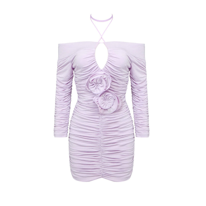 Dame mini-kjole med off-shoulder design og draperinger Skovae
