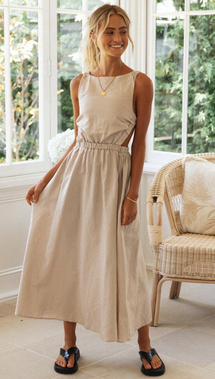Damer elegant sommer maxi kjole med sofistikeret snit og justerbar talje snor Stilla