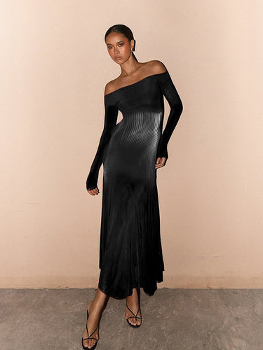 Femme Off-Shoulder Bodycon Maxi Kjole med formende striber Stilla