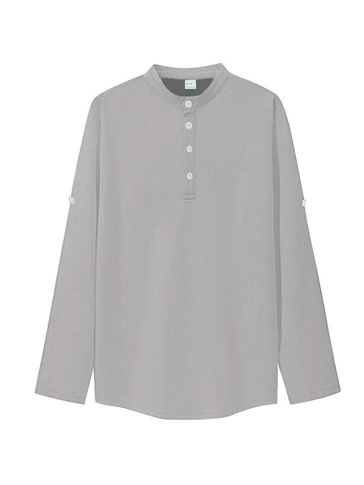 Dame nan oversized Langarm-Henley med ståkrave vaffelstruktur og ærmesikring Skovae