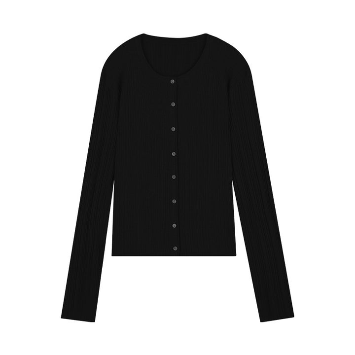 Dame fin strik cardigan med klassisk knaplukning og elegant ribstruktur Stilla