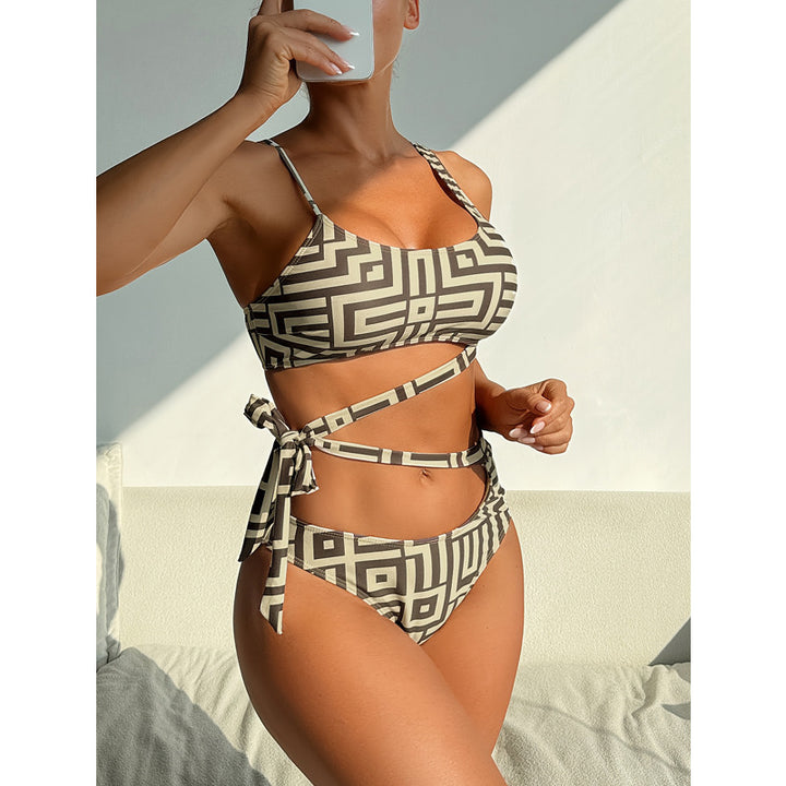 Dame Geometrisk Tryk Højtaljet Bikini Sæt Stilla