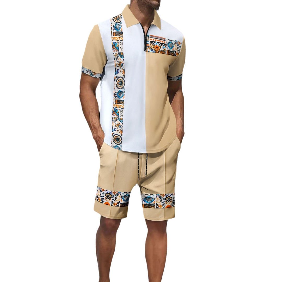 Herrer sporty kortærmet skjorte og shorts-sæt med dekorativt design og åndbare materialer Stilla