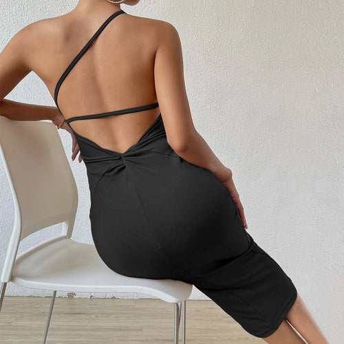 Kvinders figursyet midi kjole med asymmetrisk design Stilla