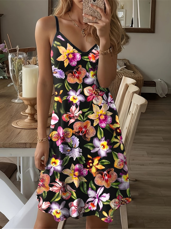 Dame blomster mønster spaghetti strop mini kjole Stilla