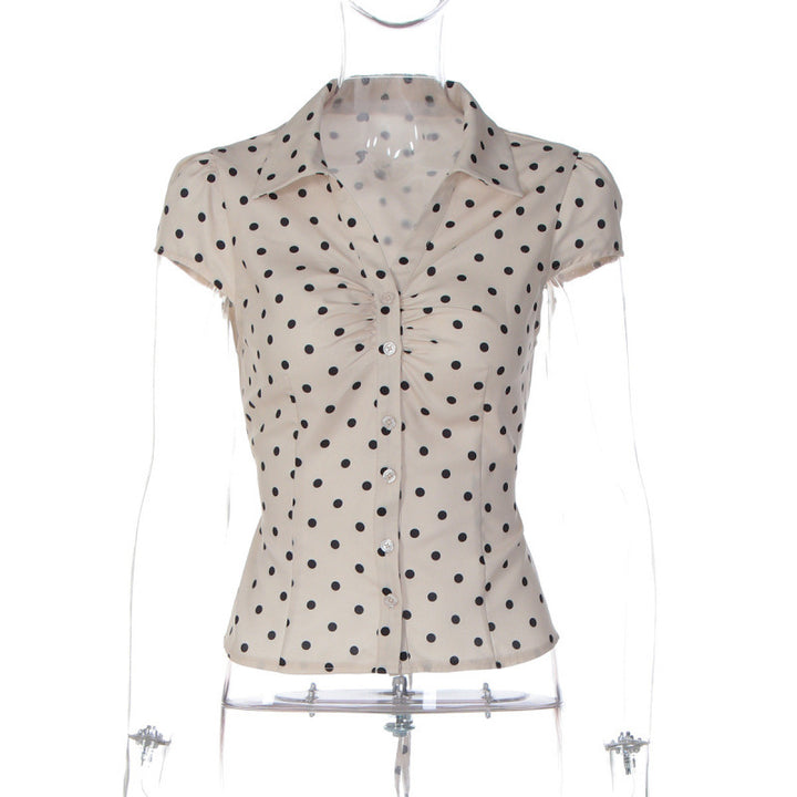Damen Polka-Dot Bluse mit taillierter Passform und Rüschendetail Skovae