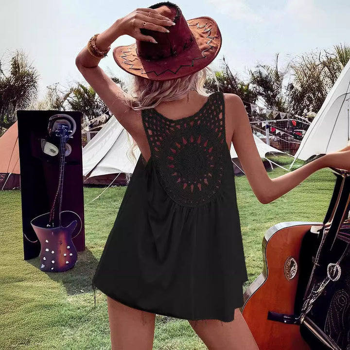 Dame Bohemian Hækle Ryg Tank Top Stilla