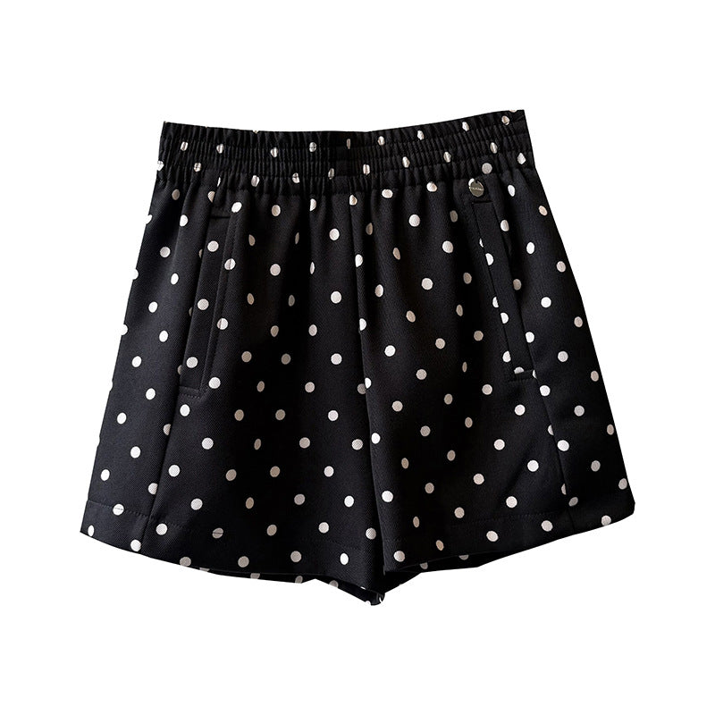Dame Polka-Dot Shorts med elastisk linning og sidelommer Stilla